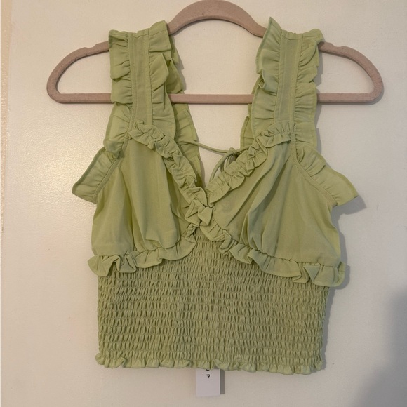 TopShop Ruffled Green Smocked Women's Top - Picture 1 of 3